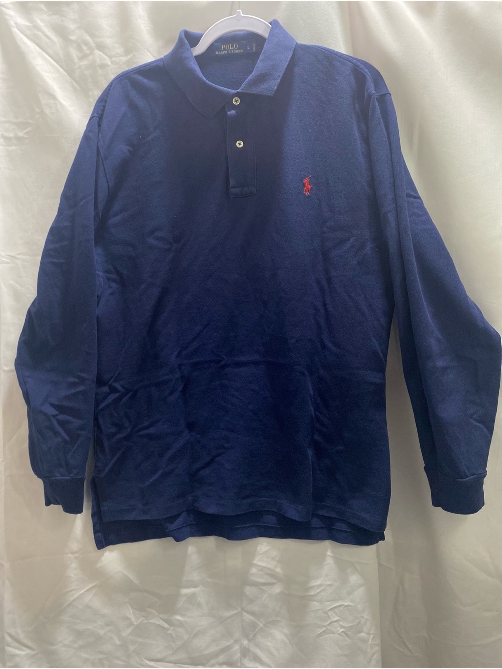 Polo Ralph Lauren piqué Large navy blue men Long Sleeve red pony Logo Button tee